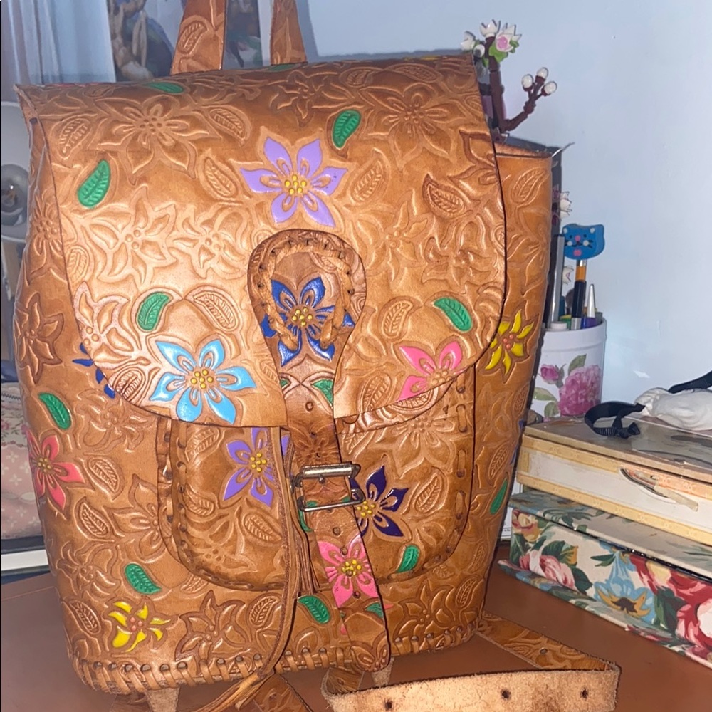 leather built and painted backpack